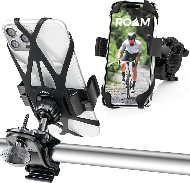 Roam Universal Black Net Bike Phone Mount Holder, 360° Rotation Hands Free Cell Navigation System for Motorcycle eBike Dirt Road Cruiser Scooter Jogging Stroller, Adjustable Up to 3.6" W x 7" L - Image 1